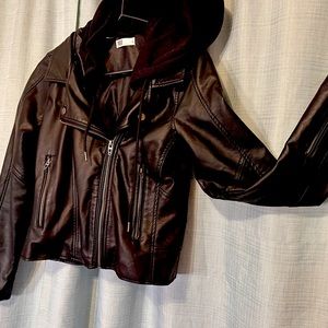 Removable Hooded PU Faux Leather Jacket